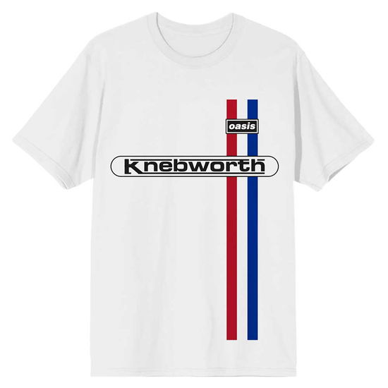 Oasis Unisex T-Shirt: Knebworth Vertical Stripe (Hvid)