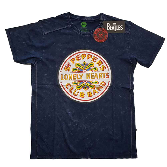 The Beatles Unisex T-Shirt: Sgt Pepper Drum Snow Wash (Blue)